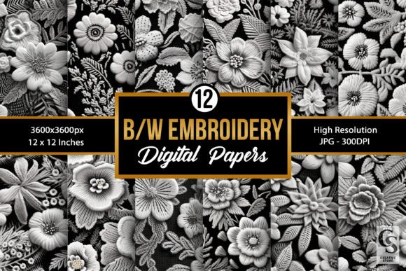 Black White Floral Embroidery Patterns