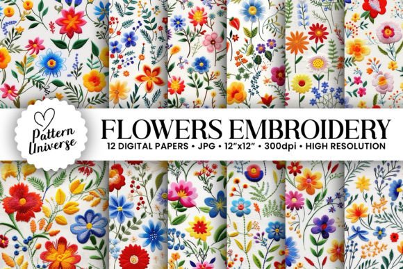 Colorful Flowers Embroidery Patterns