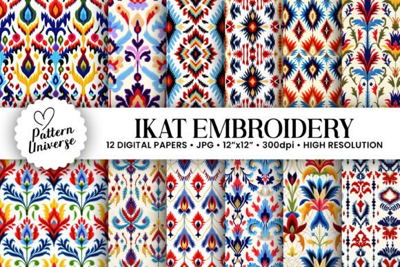 Ikat Embroidery Floral Seamless Patterns