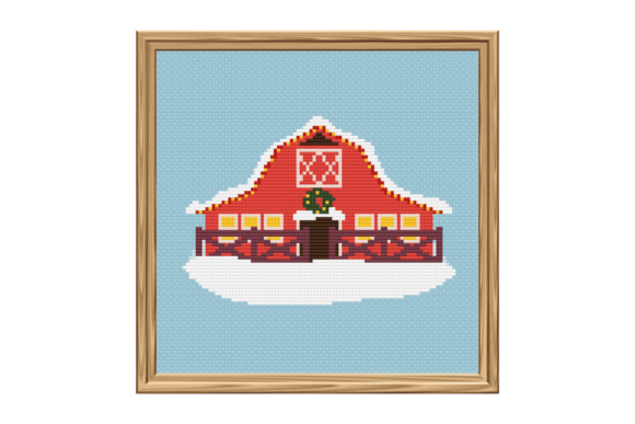 Scandinavian Christmas Barn with Snow Cross Stitch Pattern
