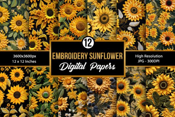 Sunflowers Embroidery Seamless Patterns